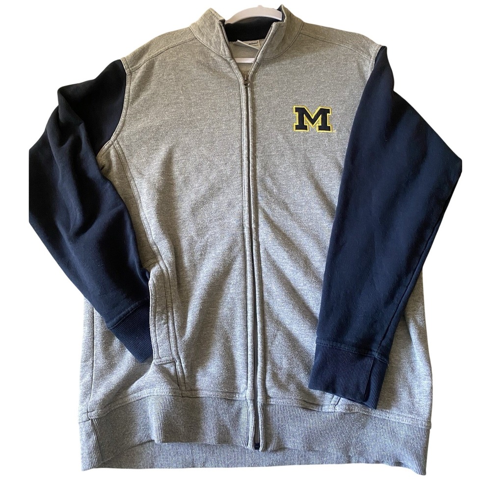 Champion Michigan Wolverines Full Zip Sweatshirt Men Large Gray Navy Blue Jacket